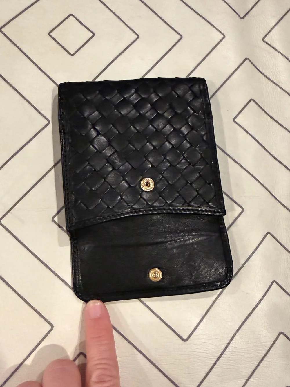 Rich Brown Woven Leather Wallet with Gold Turn-Lock